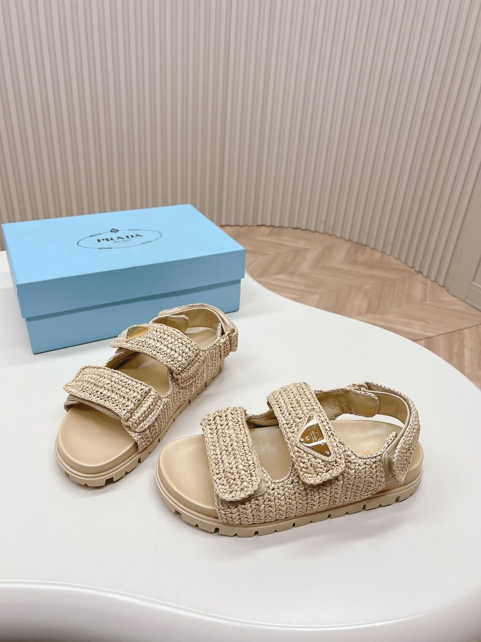 Prada Monolith Crochet Raffia Effect Sandals In Neutrals view 8