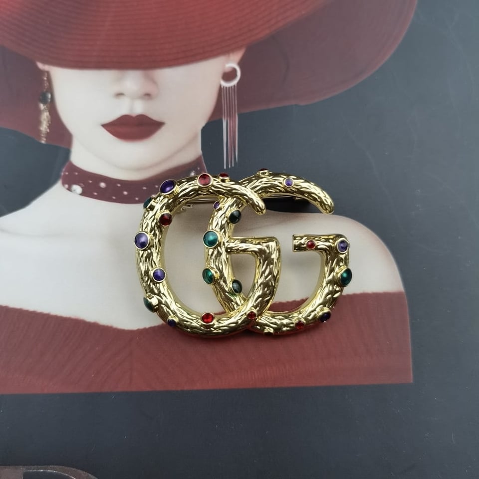 Gucci Gg Brooch Gold With Multicolored Stone view 2