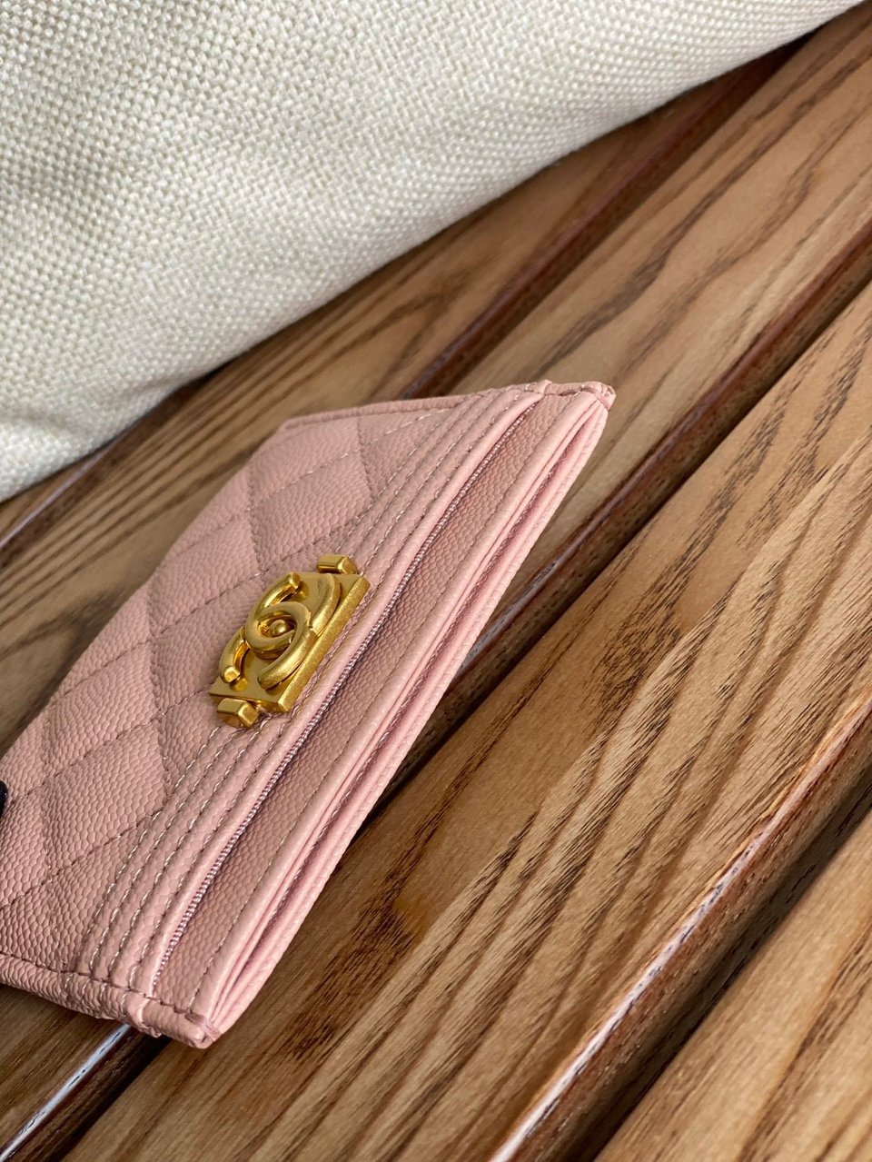 Chanel Boy 11Cm Card Holder Pink Caviar Gold Hardware view 5