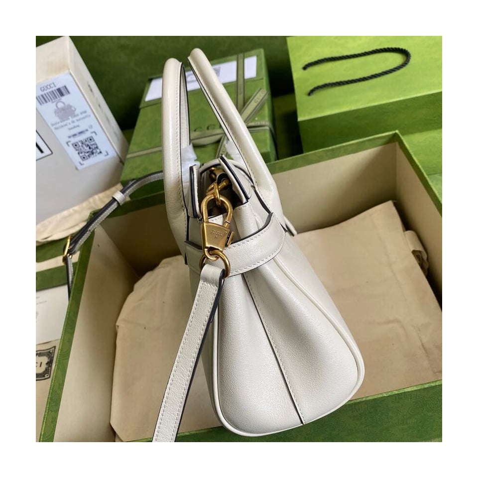 Gucci Small Top Handle Bag with Double G in White Leather view 6