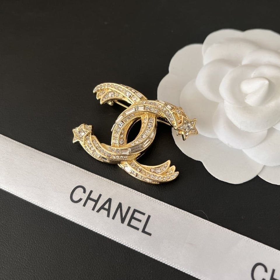 Chanel Cc Brooch Gold With Stones Attached And Two Stars view 2