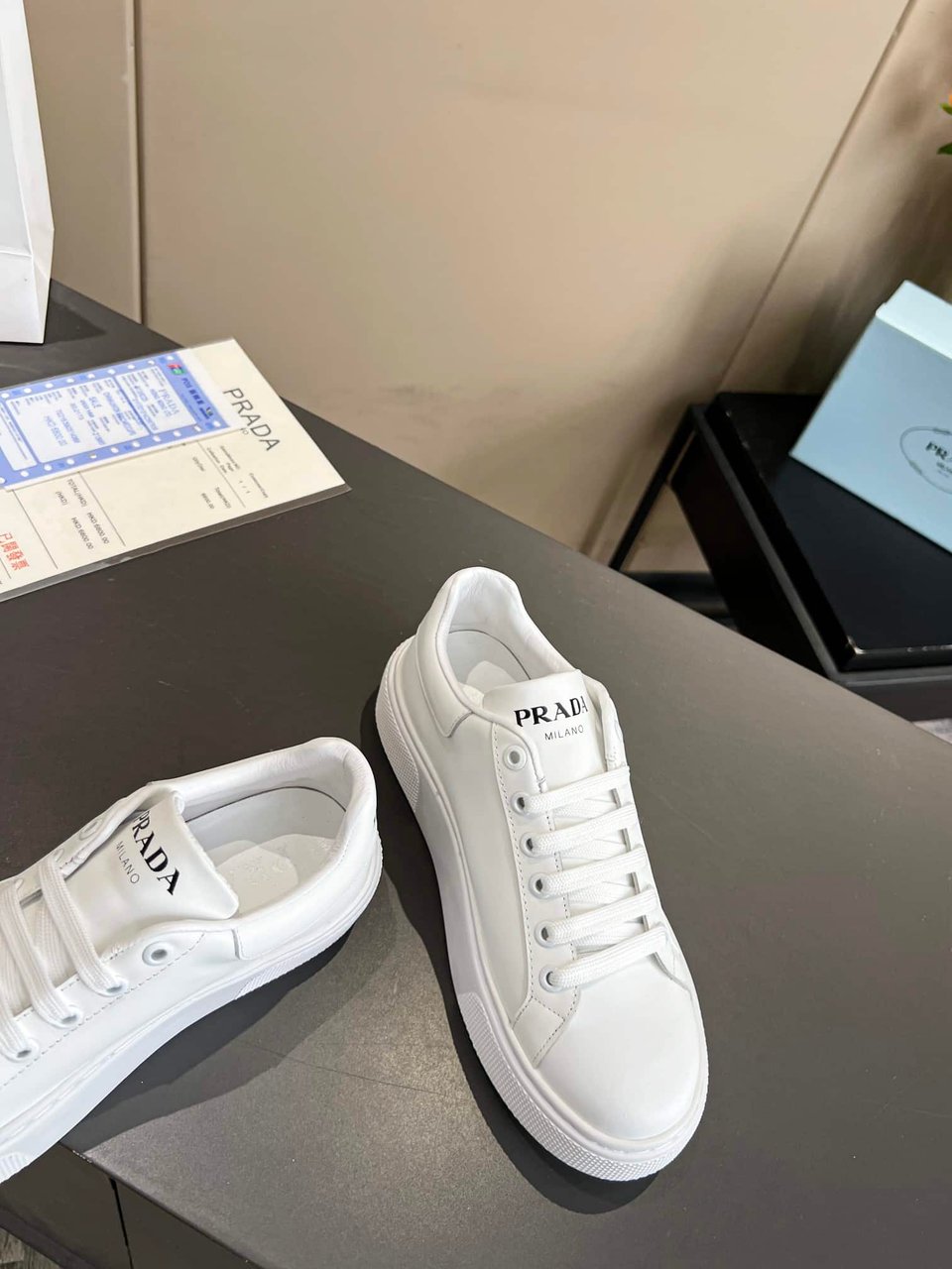 Prada Sneakers In White Leather With White view 6