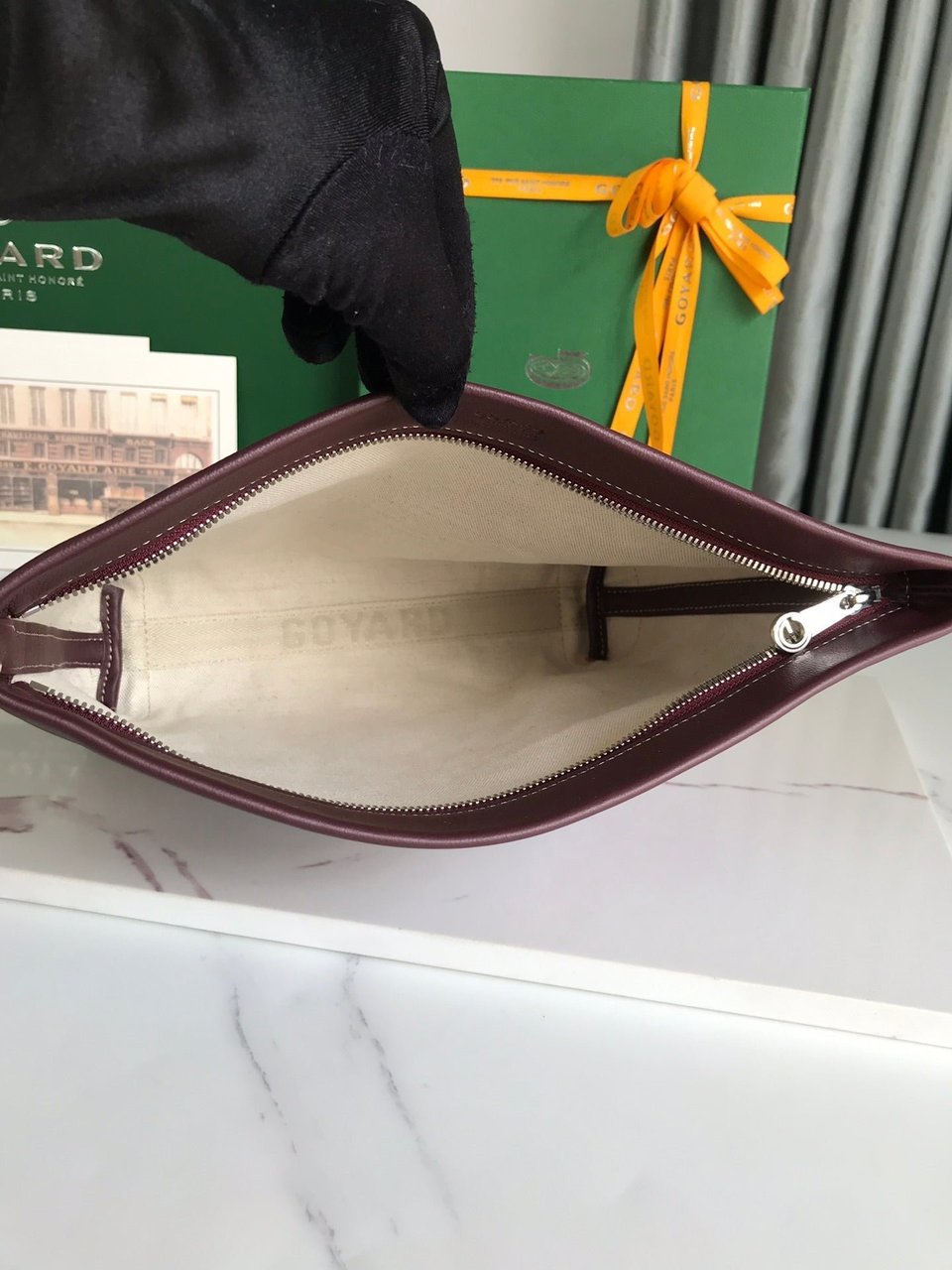 Goyard Conti Pouch 24 Cm Wine Red Lambskin And Goyardine Canvas view 3