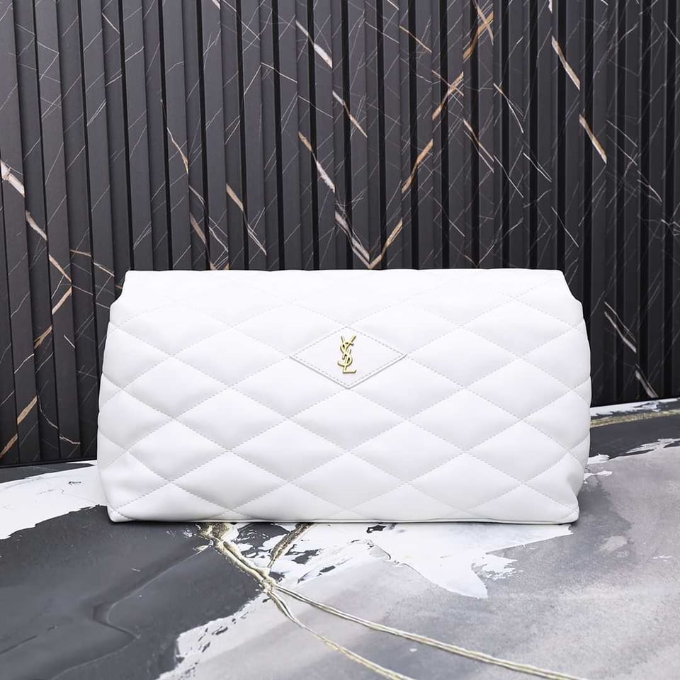 Saint Laurent Sade Puffy Leather Envelope Clutch Bag White view 11