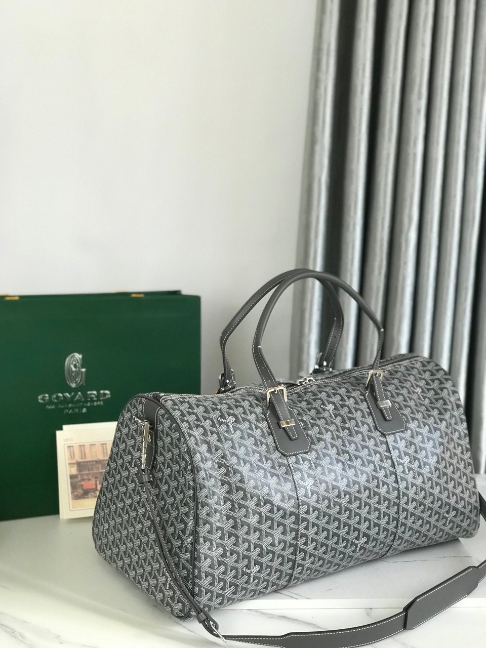Goyard Boston 50 Bag Cm Gray Goyardine Canvas And Calfskin Trim view 7