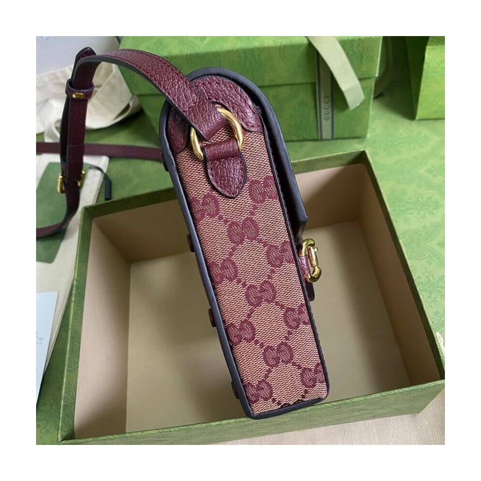 Gucci Horsebit 1955 Mini Bag in Burgundy GG Canvas view 7