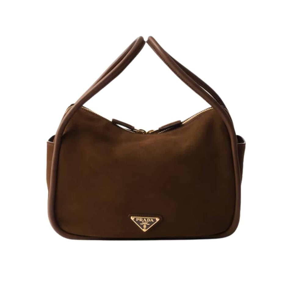Prada Suede Hand Bag Cocoa Brown 26Cm view 2