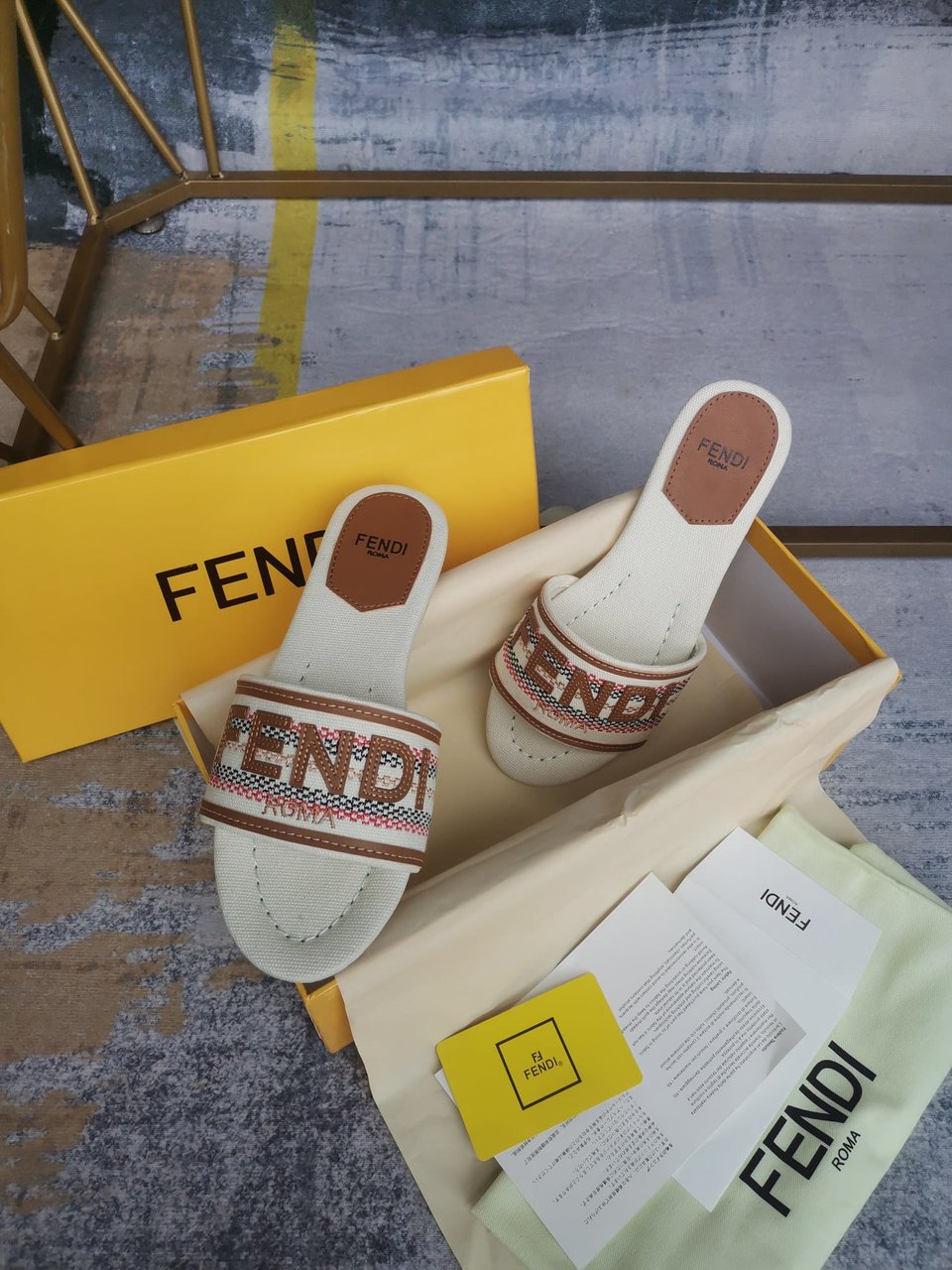 Fendi Signature Beige Canvas Slides 8R8092Ao0Xf1Lru view 8