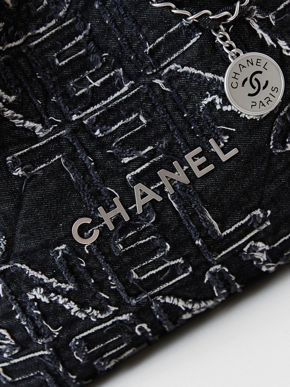 24A Chanel 22 Hobo Bag Black Denim Silver Hardware view 7