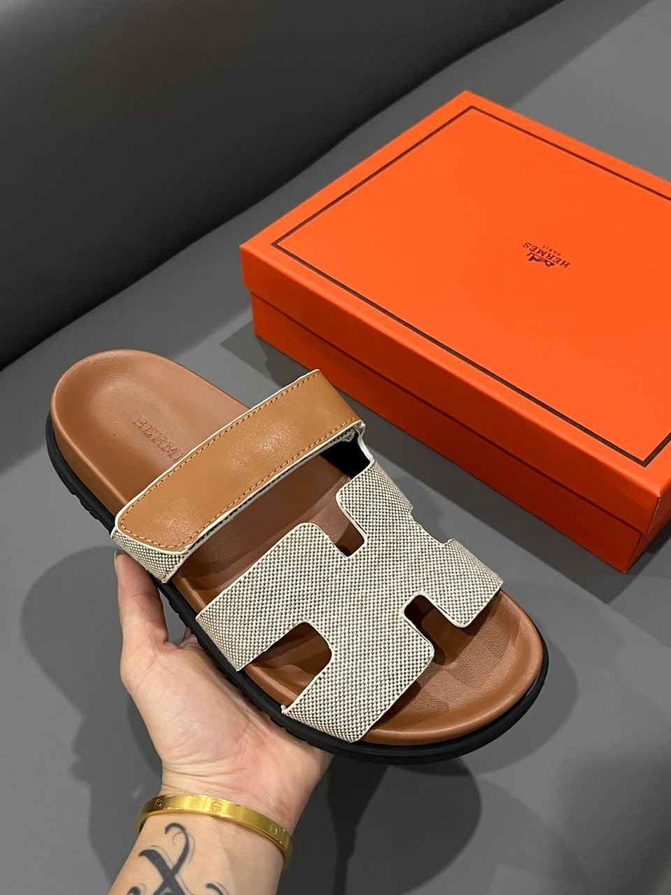 Hermes Chypre Sandal Prunoir Canvas Natural view 5