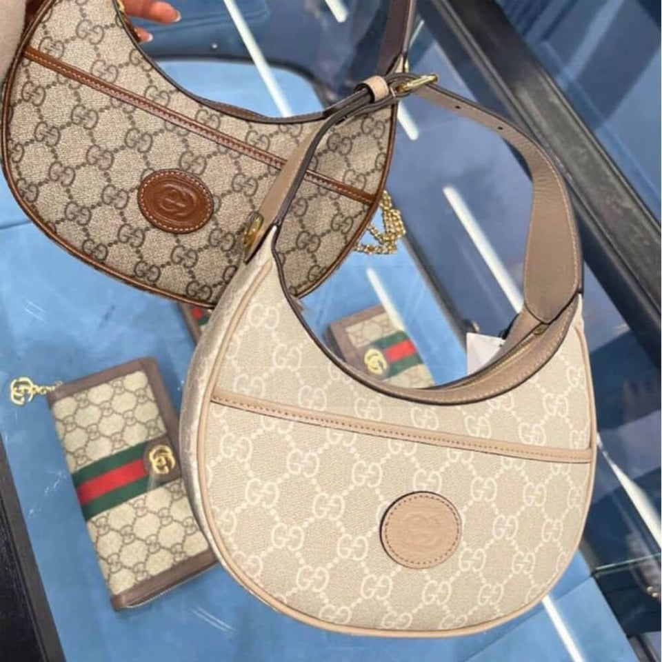 Gucci Half-Moon-Shaped Mini Bag with Interlocking G Oatmeal view 16
