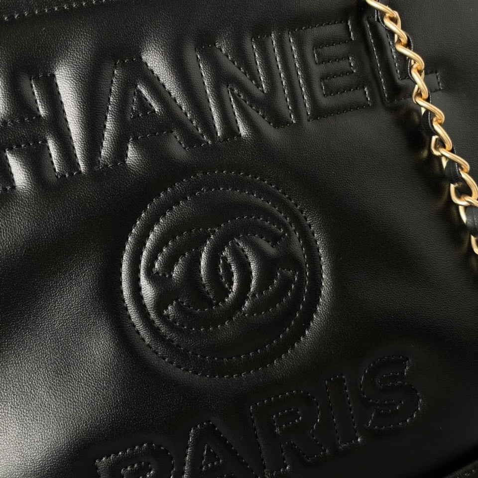 Chanel Shopping Bag 34Cm Black Calfskin Gold Hardware view 7