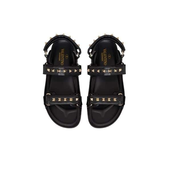 Valentino Garavani Rockstud Flat Sandal In Nappa Leather For Woman In Black Ws0Fe6Mnk 0No view 2