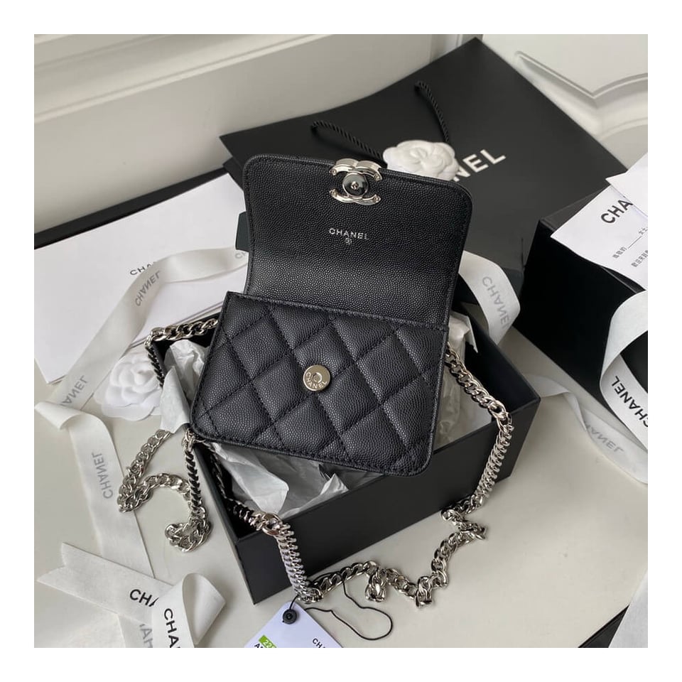 Chanel Enamel Handle Clutch with Chain in Grained Calfskin view 12