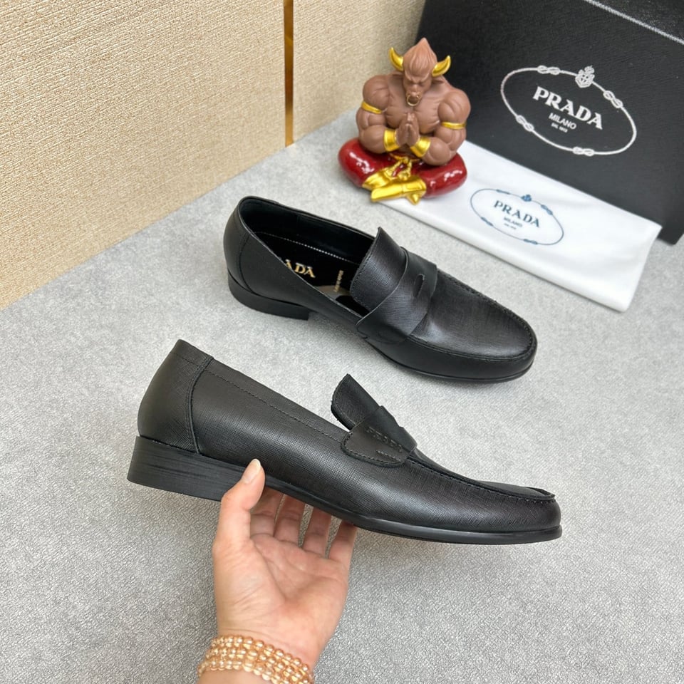 Prada Saffiano Leather Penny Loafers Black view 7