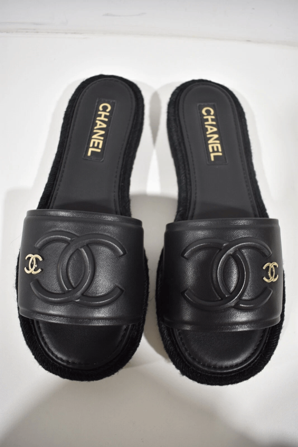 Chanel 23C CC Logo Leather Sandals Black view 3