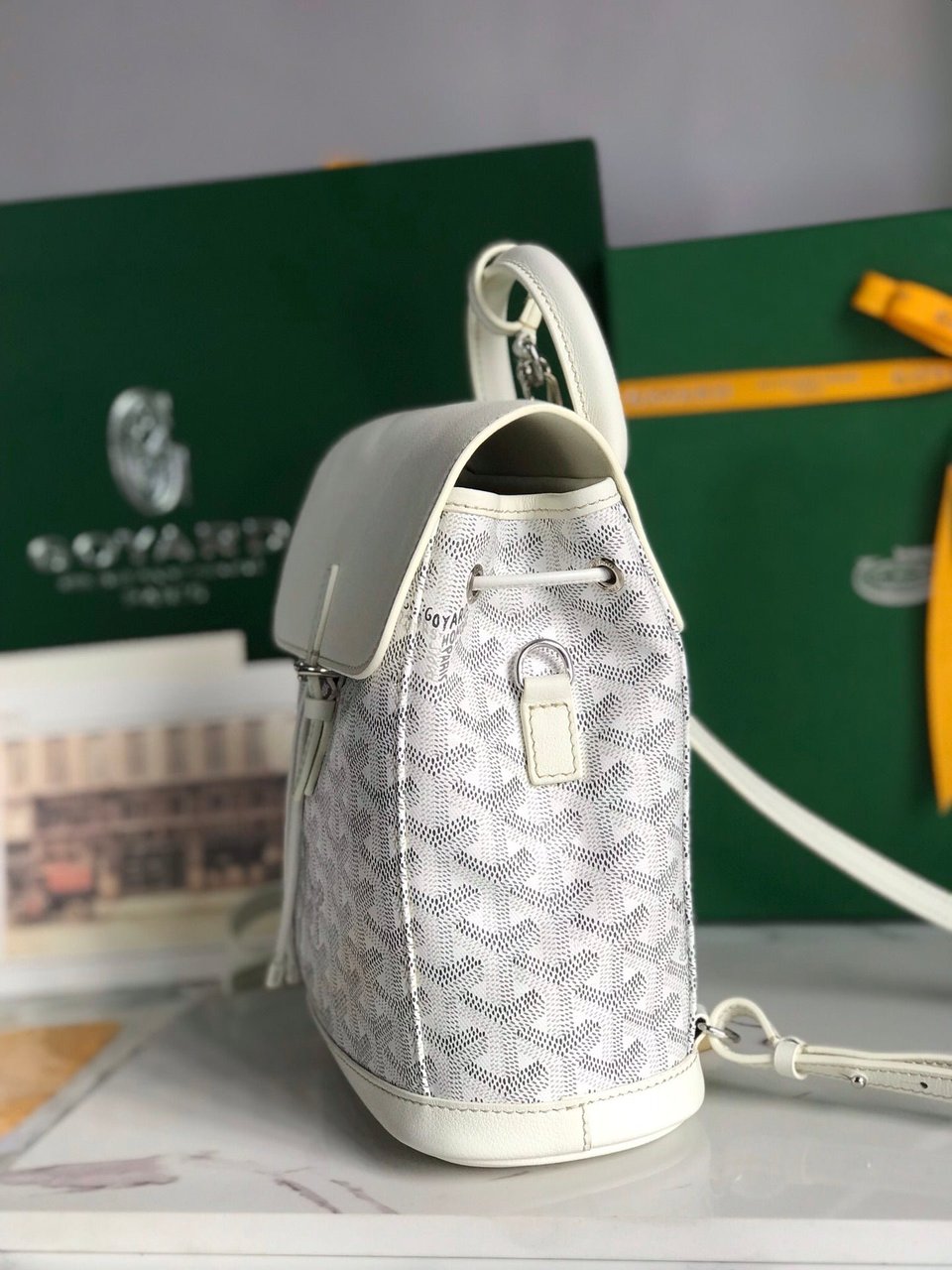 Goyard Alpin Mini Backpack 21 Cm White Lambskin And Goyardine Canvas view 8
