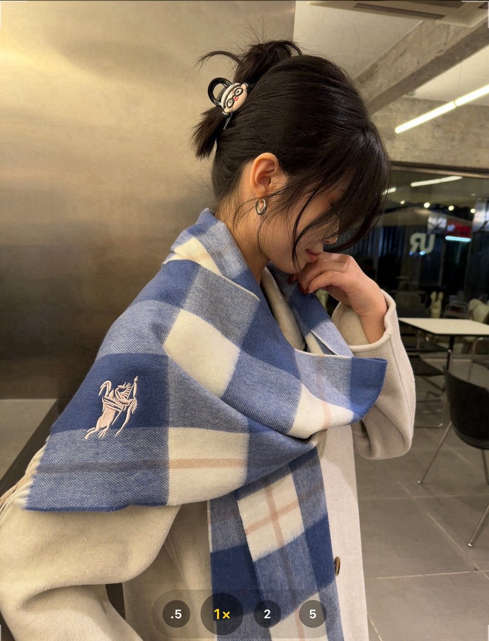 Burberry Cashmere Scarf Geometric Blue For Women 180cm view 5