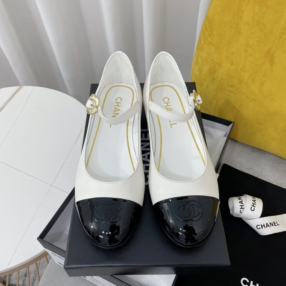 Chanel Mary Janes Black White view 3