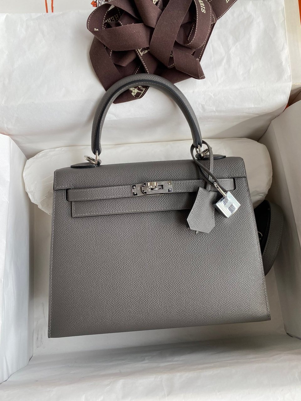 Hermes Kelly 25 Bag In Dark Grey Epsom Leather For Women 25cm/10in view 2