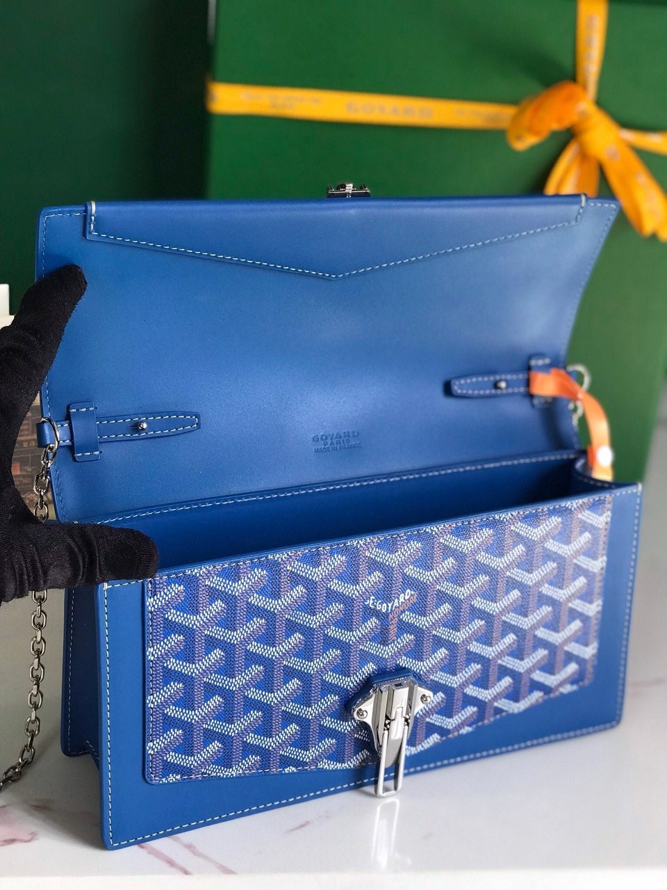 Goyard Duchesse Marie-Caroline Bag 25cm Sapphire Blue Goyardine Canvas And Smooth Calfskin view 10