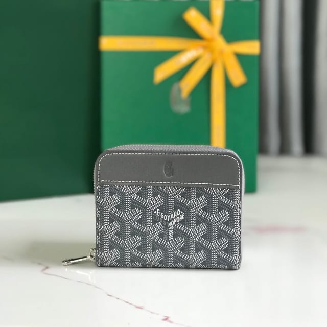 Goyard Matignon Mini Wallet 11 Cm Gray Goyardine Canvas And Calfskin