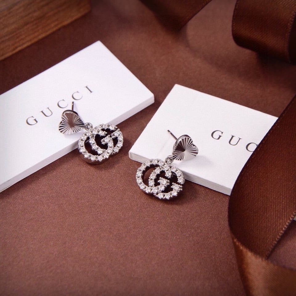 Gucci Gg Heart Earrings Silver With Crystals view 5