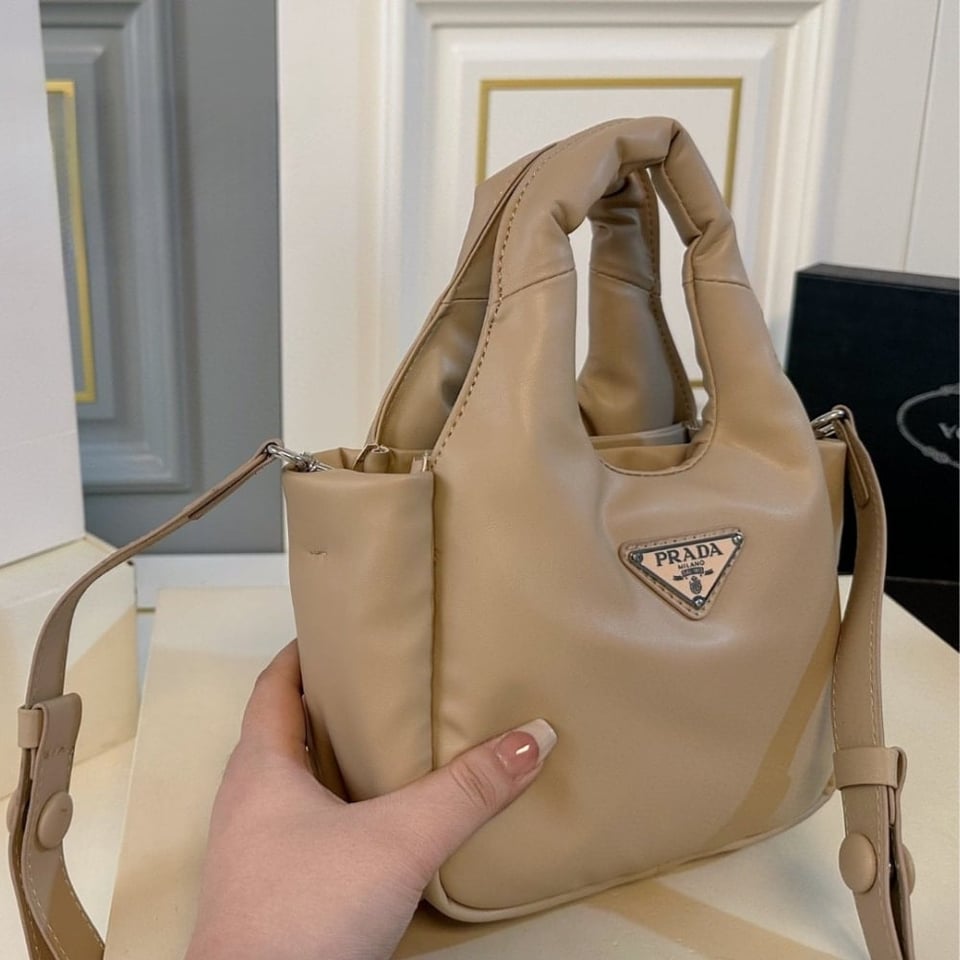 Prada Padded Soft Leather Bag Desert Beige 19Cm view 3