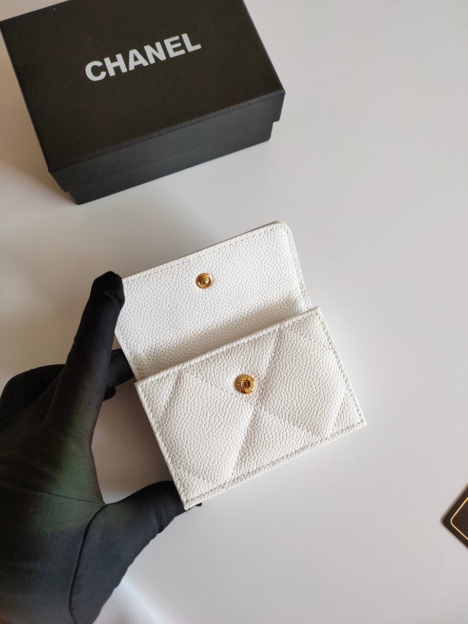 Chanel Trifold Purse 12 White Grained Calfskin Gold Icon view 5
