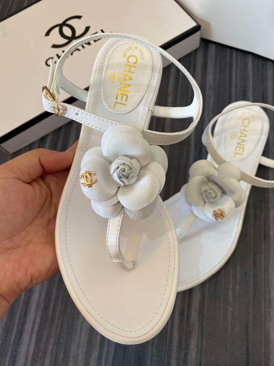 Chanel Jelly Rubber Camellia Sandals White view 6