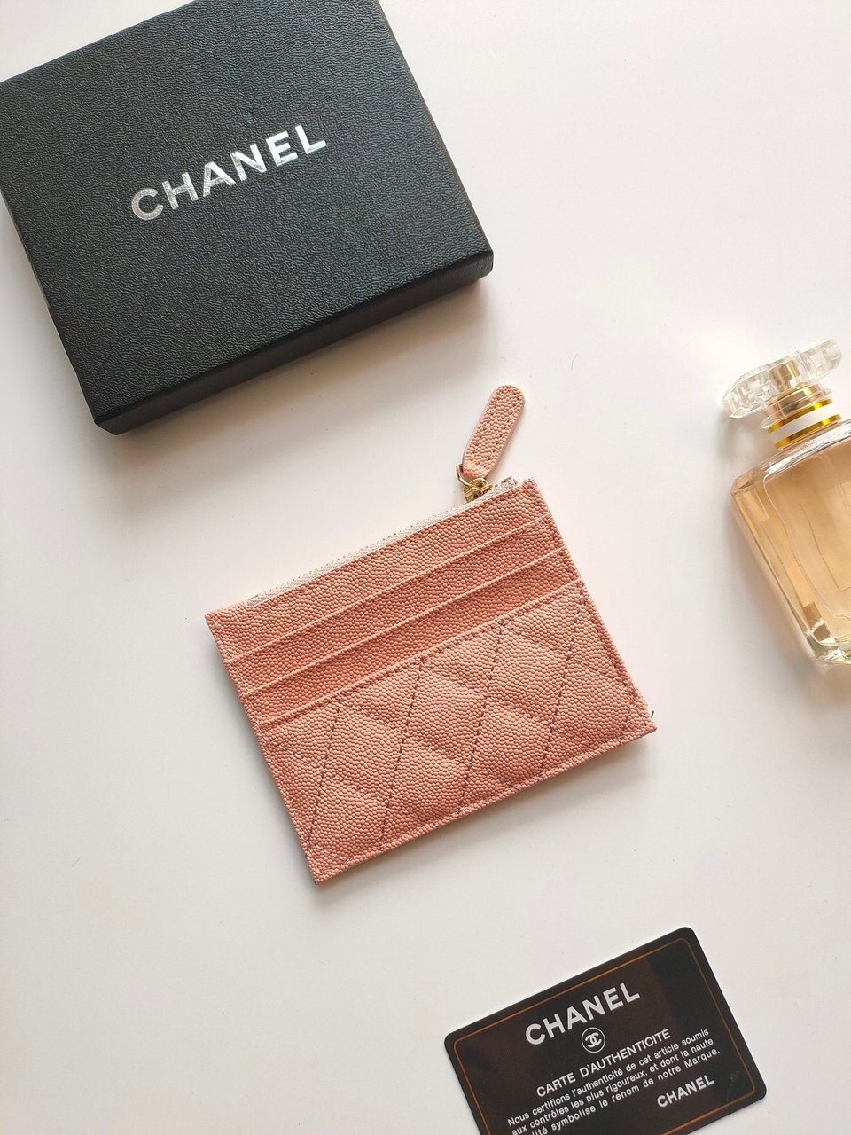 Chanel Zipped Card Holder 11.5 Peach Grained Calfskin Gold Icon view 6