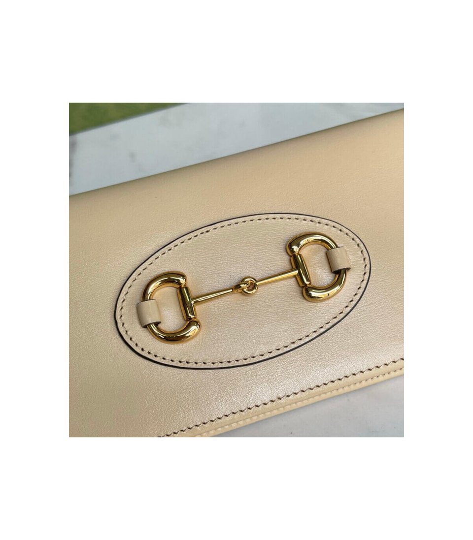 Gucci 1955 Horsebit Wallet With Chain in Beige Leather 19cm view 6