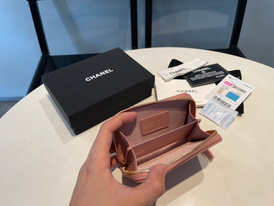 Chanel Zipped Coin Purse 11 Peach Grained Calfskin view 7