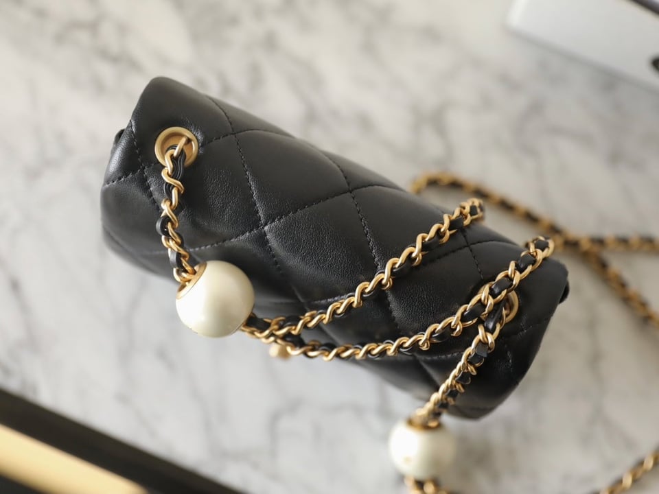 Chanel 24S Mini Flap Bag 17Cm Black Lambskin Pearl Ball view 7