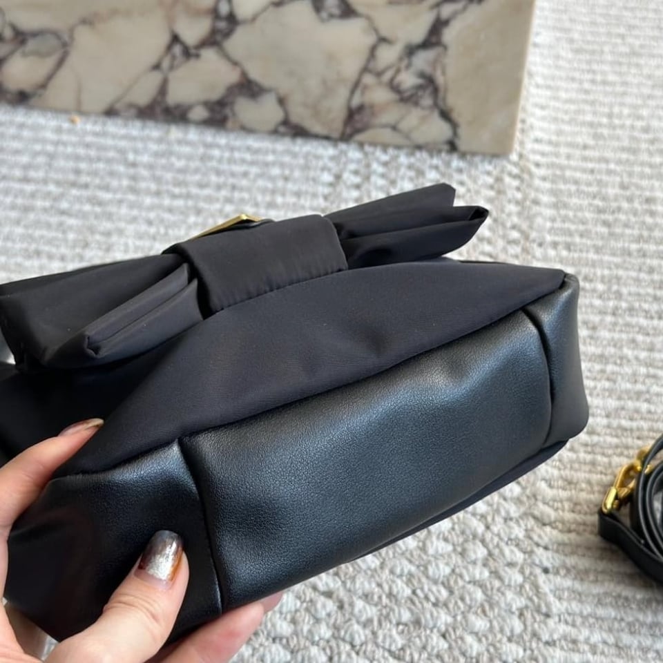 Prada Re Nylon And Nappa Leather Mini Bag With Bow Black 20Cm view 7