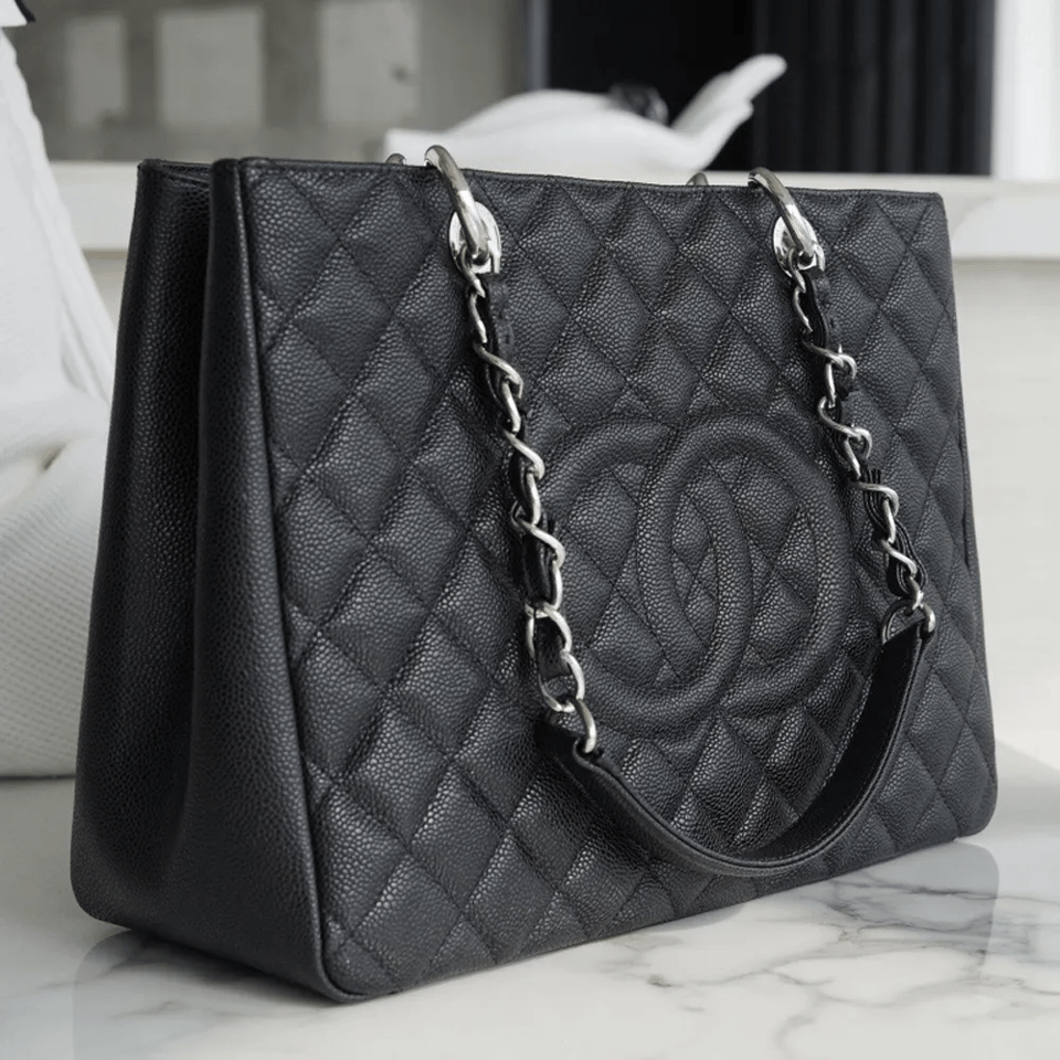 Chanel Classic Tote Bag Silver Hardware Black 34cm view 8
