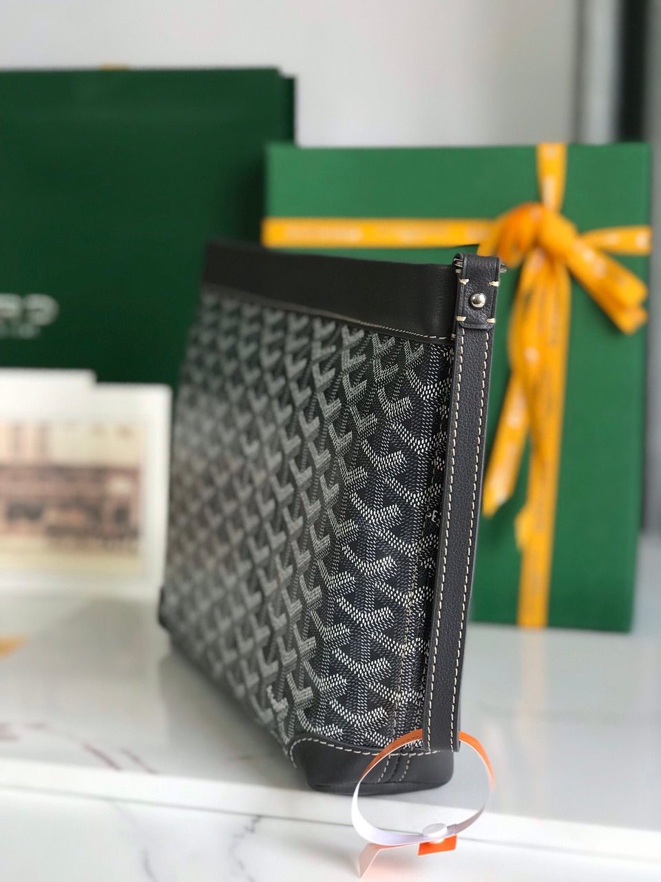 Goyard Conti Pouch 24 Cm Grey Black Lambskin And Goyardine Canvas view 8