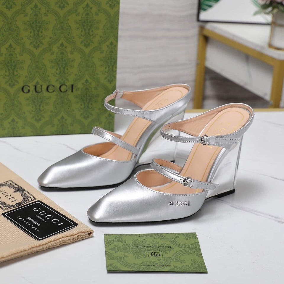 Gucci Women’S Wedge Mule Silver view 3
