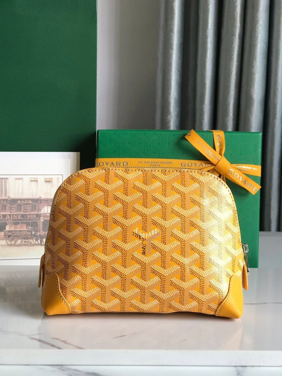 Goyard Vendôme Cosmetic Pouch 17 Cm Yellow Goyardine Canvas And Calfskin Trim view 10