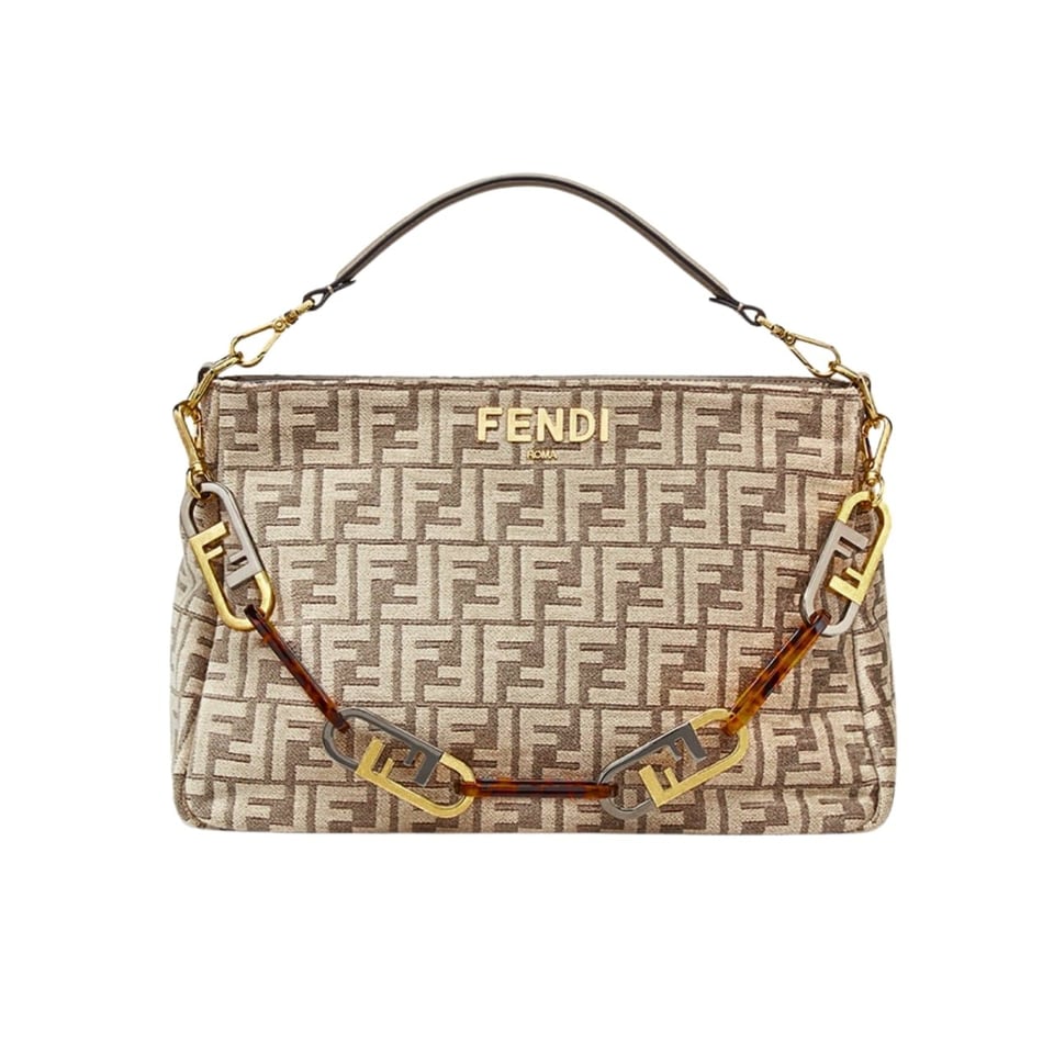 Fendi Olock Zip Dove Brown Tapestry Fabric Bag view 2