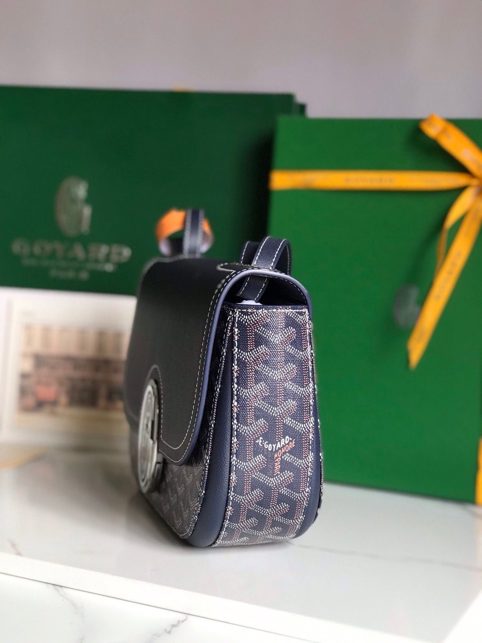 Goyard 233 Bag 25 Cm Navy Blue Calfskin And Goyardine Canvas 25cm view 11