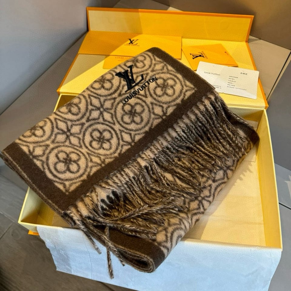 Louis Vuitton Monogram Cashmere Jacquard Scarf Brown For Women 180cm view 3