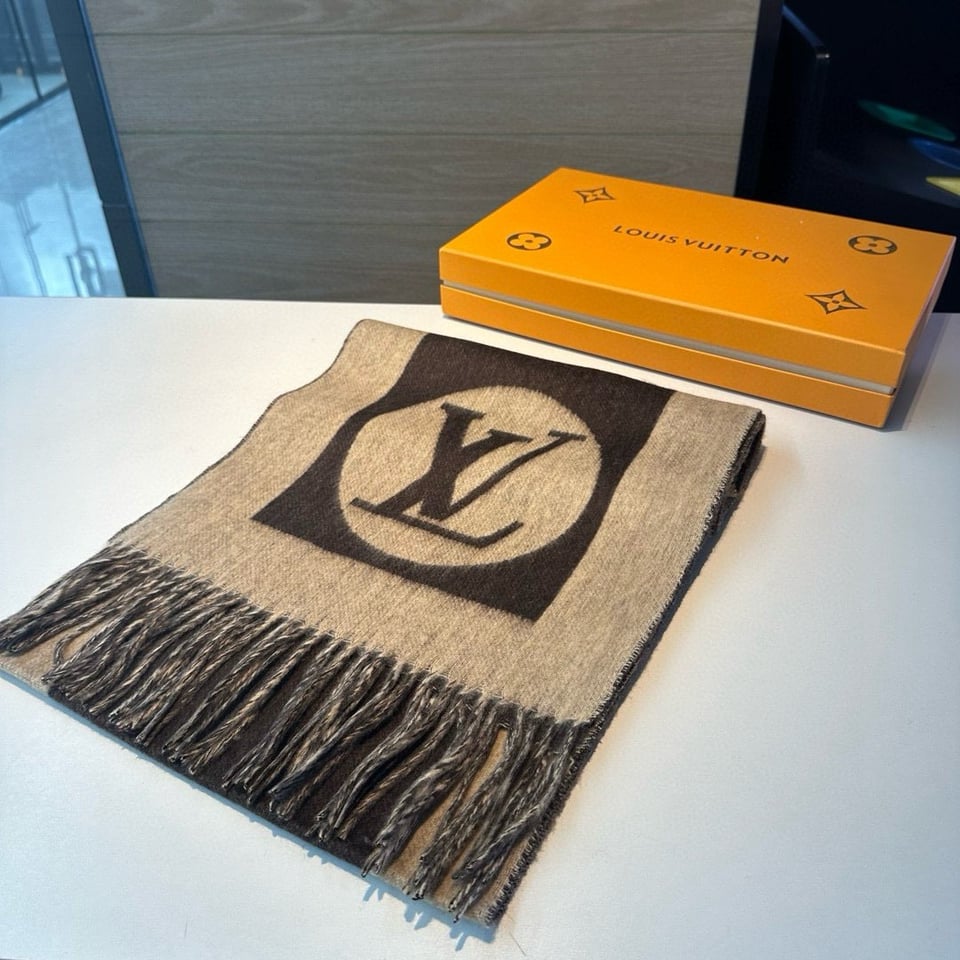 Louis Vuitton Monogram Cashmere Jacquard Scarf Brown For Women 180cm view 5