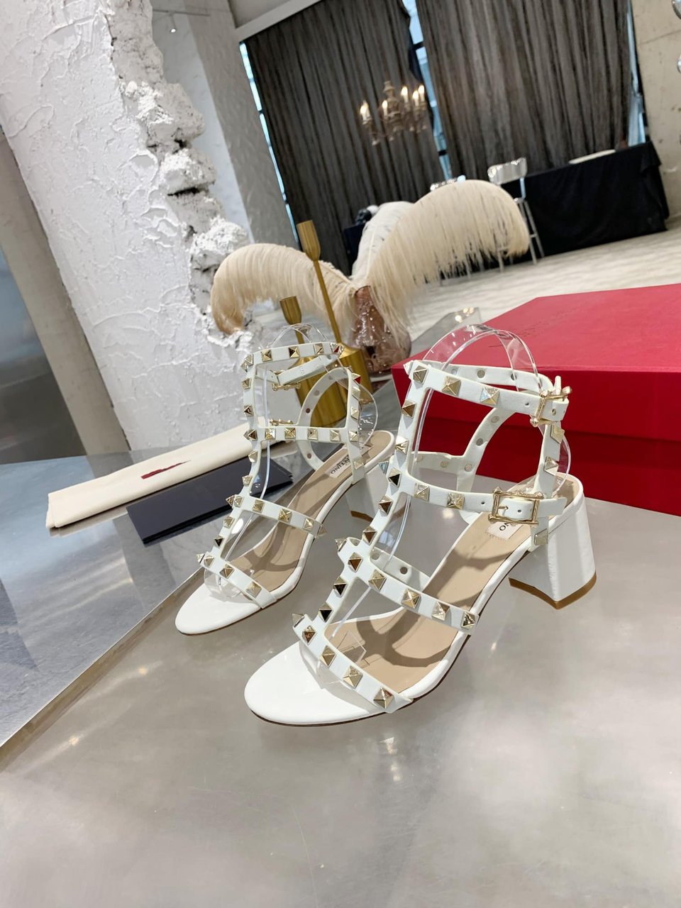 Valentino Garavani Rockstud Leather Sandals White view 5