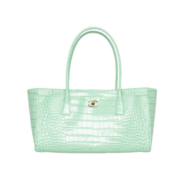 Chanel Small Shopping Bag Embossed Calfskin With Crocodile Pattern &amp; Gold-plated Alloy Green 20cm/7.9in AS6243