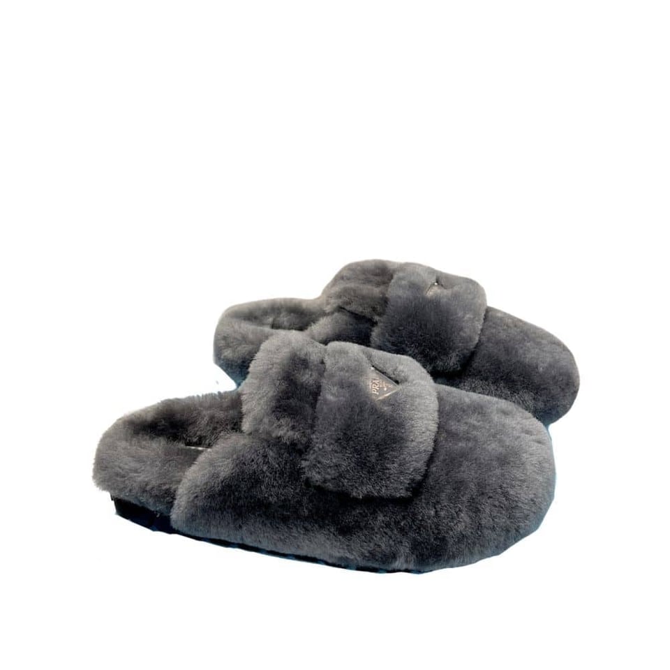 Prada Shearling Sabots Grey view 2