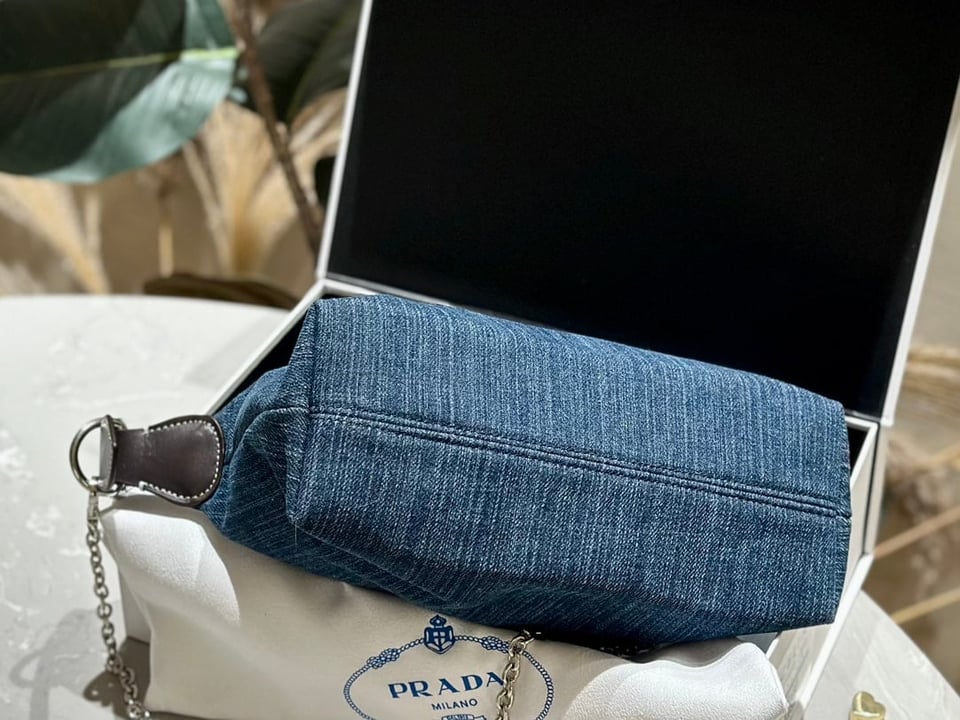 Prada Jeans Ring Shoulder Bag Denim Blue 25Cm view 8