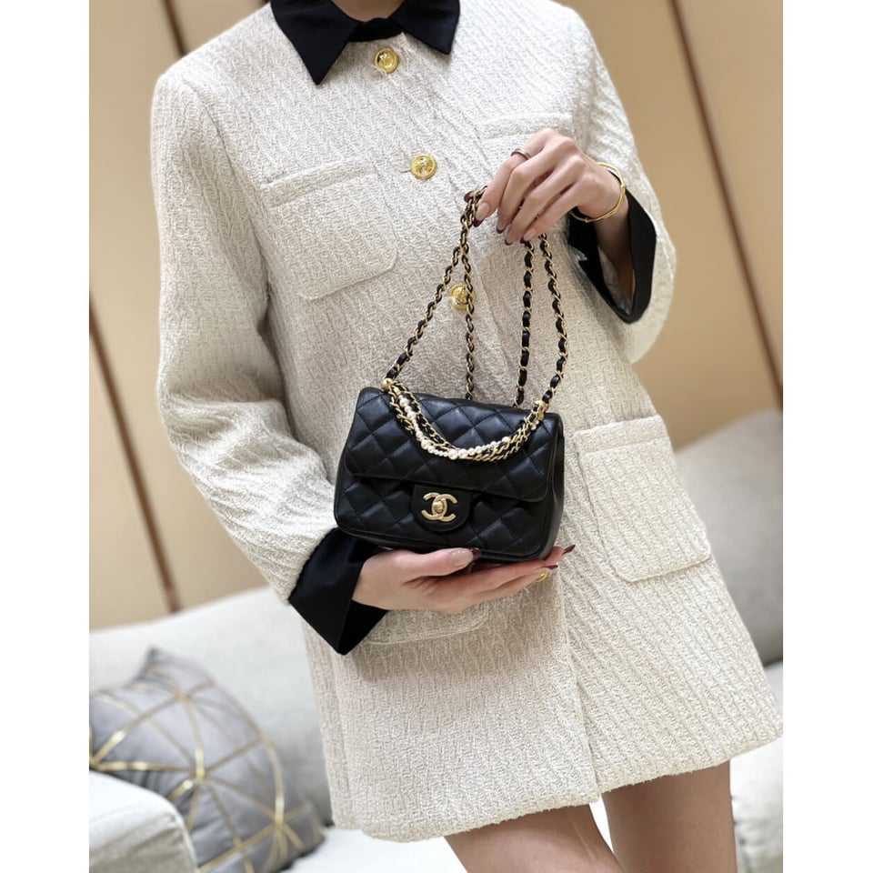 Chanel Mini Flap Bag with Pearl Top Handle Chain view 4