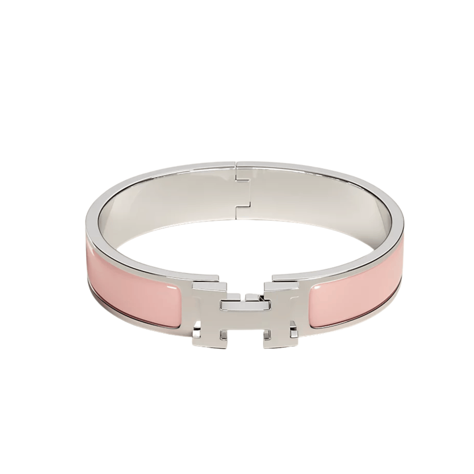 Hermes Clic H Bracelet in Silver and Pink view 2
