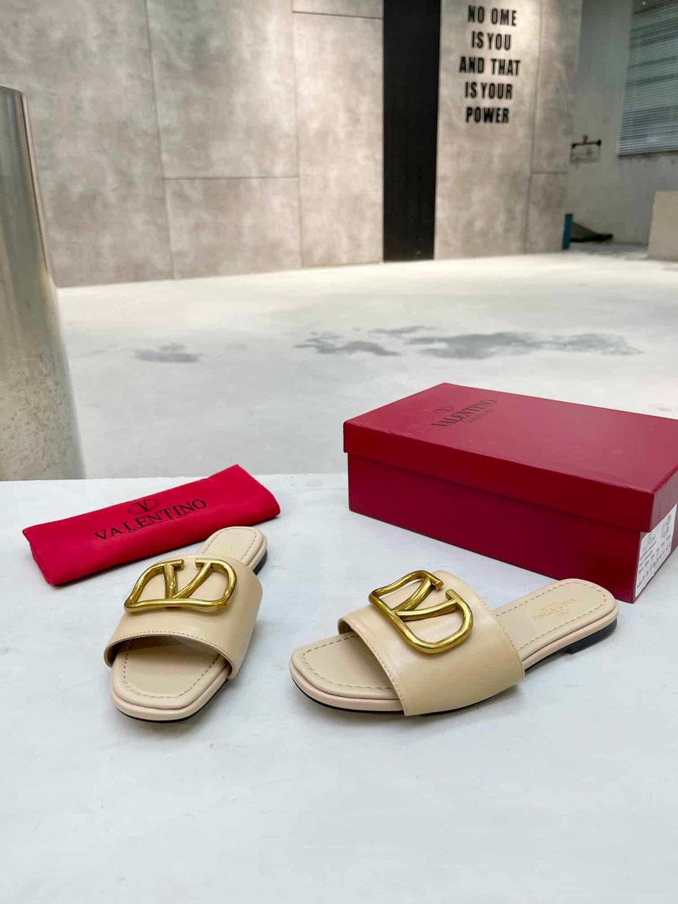 Valentino Garavani Vlogo Signature Slide Sandal Beige view 8